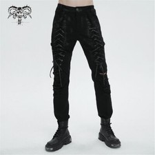 Devil Fashion Black Gothic Punk Drawstring Decoration Trousers Long Fitted Pants