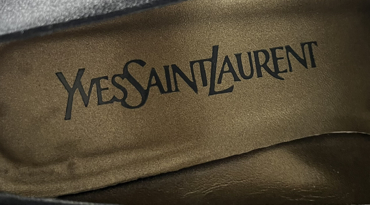 Scarpe décolleté vintage YSL Yves Saint Laurent raso nero con strass taglia 6 S