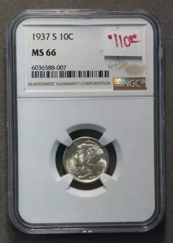 NGC 1937-S 10C Mercury Dime MS66