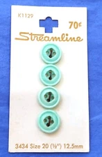 New MINT GREEN 1/2" sz 20  4-Hole Flat Buttons Streamline Made in Italy, vintage