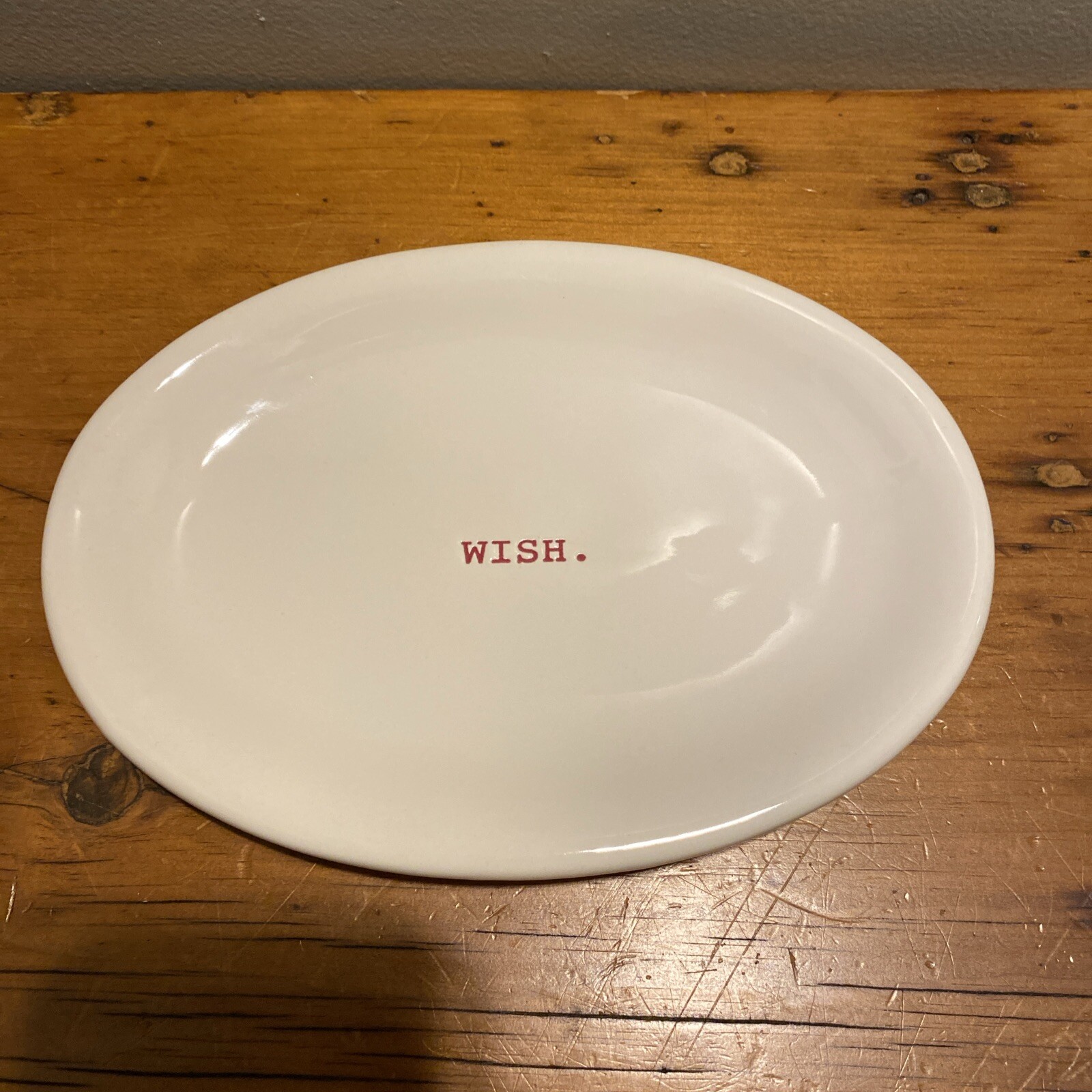 RAE DUNN MAGENTA White Oval Christmas Plate Platter Red Word Wish