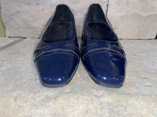 VANELI Vintage Women's Pumps Heels Navy Patent Leather Shoes Mesh Cut-outs 6N - Picture 3 of 10