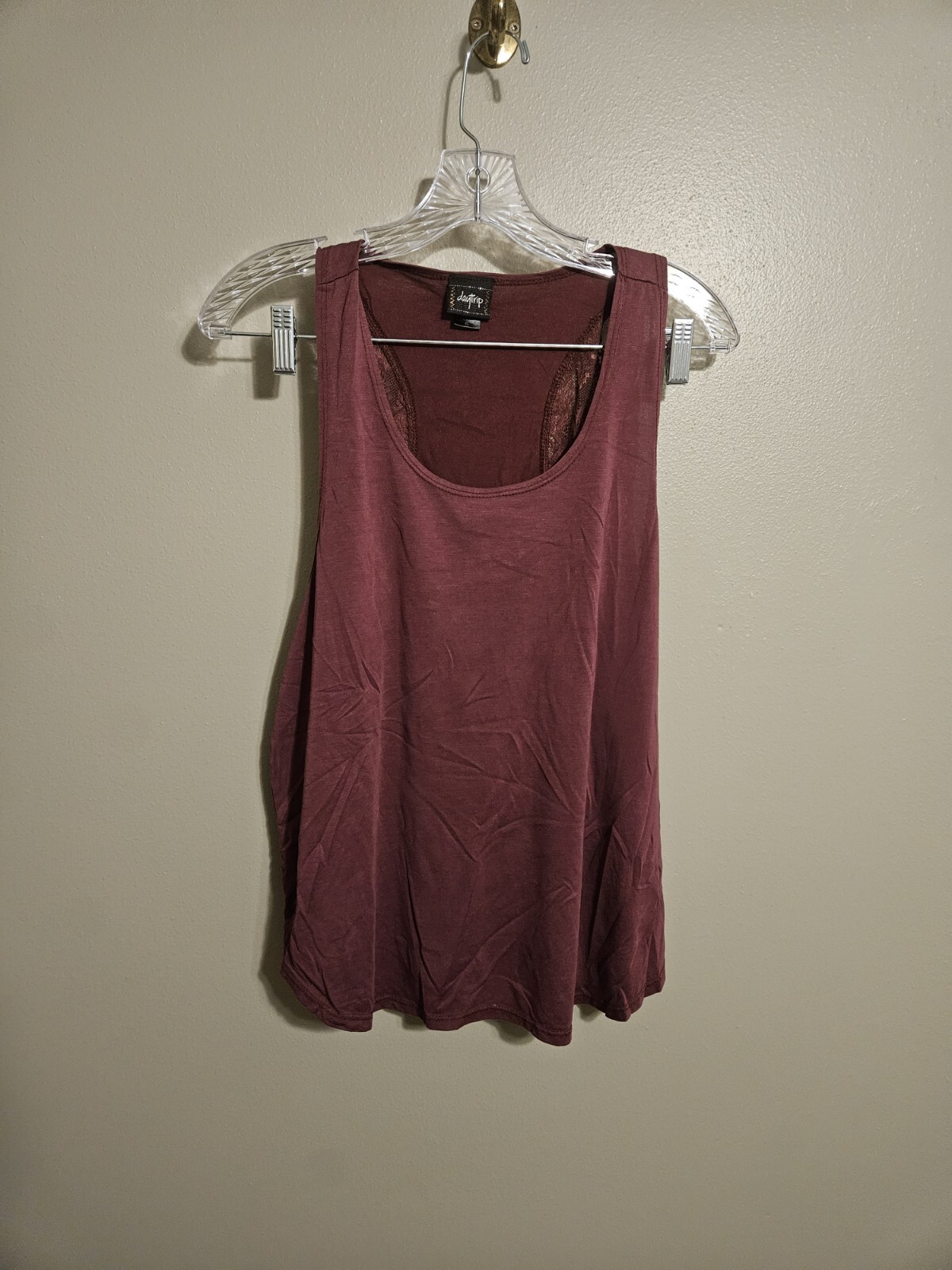 DayTrip Womens Burgundy Tank Top With Lace Size XL