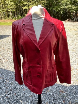 Red Leather Jacket Button Front Womens 16 Metro Style