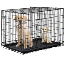 48" 2 Door Pet Cage Folding Dog Divider Cat Travel Metal steel Crate Kennel Tray