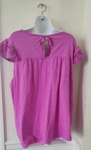 Terra & Sky Womens Plus Size Orchid Pink Flutter Sleeve Crochet Top 2X - Picture 4 of 4