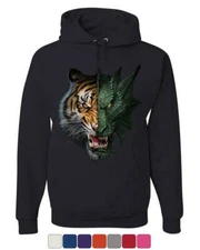 Tiger and Dragon Face Hoodie Animal Beast Fantasy Monster Fang Sweatshirt