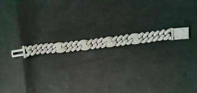 Spacial Men's 7'' Long Combo Cuban Link Chain Bracelet With White Round Gemstone