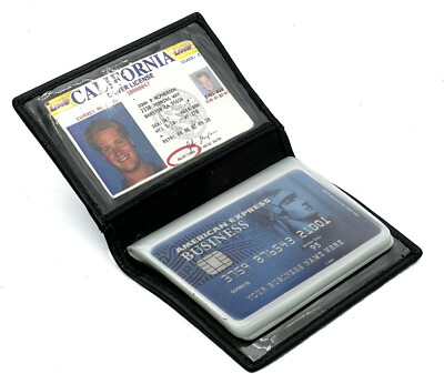 Black RFID Leather Business Card Holder Plastic Sleeve Pocket Organizer  Wallet | eBay
