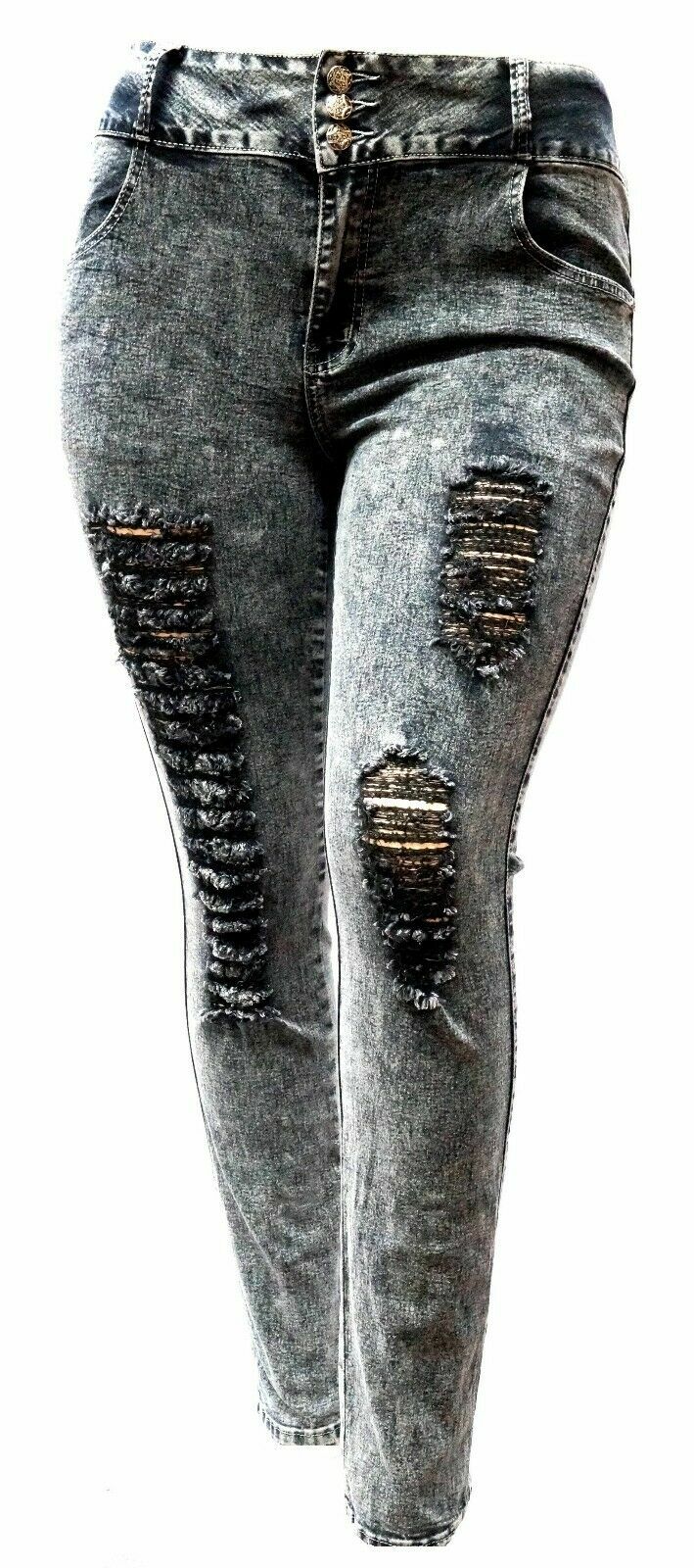 Distressed Black Denim Skinny Ripped Stretchy Pants 14-24