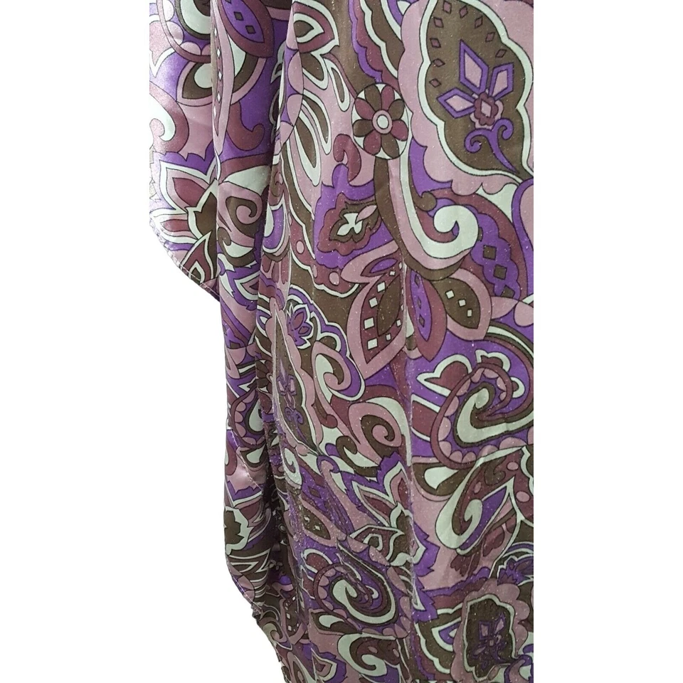 Caftán Winlar vintage para mujer talla única satinado púrpura floral mod relajado Foto 4 de 4