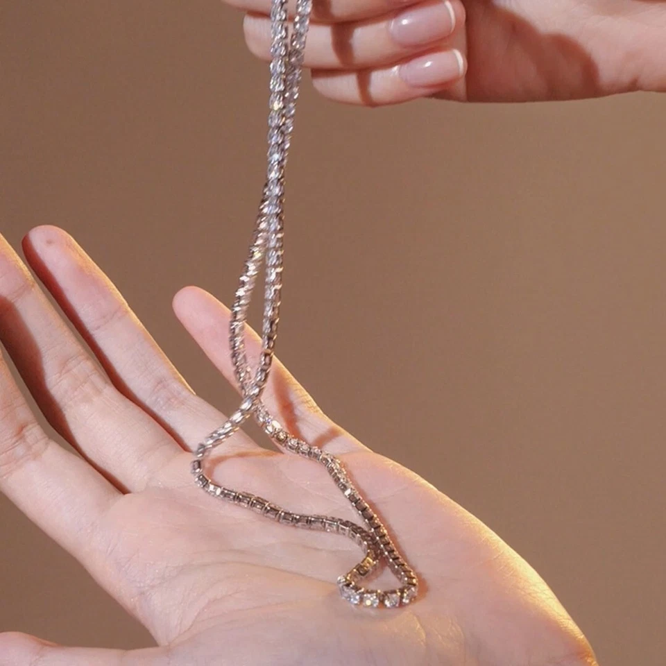 18k white gold gf silver cz cubic zirconia round cut tennis necklace 42 to 47 cm Foto 3 de 4