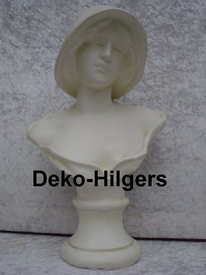 Büste Frauenbüste Hut Kopf Figur Frau Stuckgips Skulptur Säule Statue Crem 2039