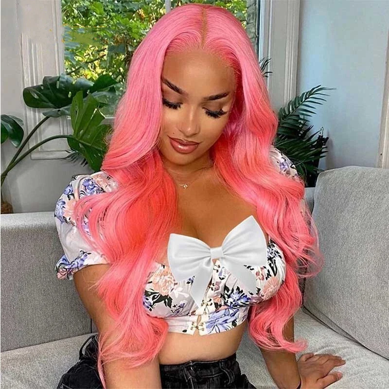 Pink synthetic clearance lace front wigs