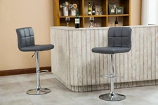 Swivel Leather Adjustable Hydraulic Bar Stool, Set of 2, Gray