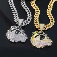 Bulldog Large Pendant & 18"~24" Iced Cubic Zirconia Bling Chain Hip Hop Necklace