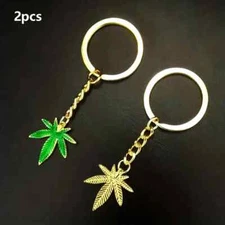 2pcs Green & Gold Weed Leaf Keychain