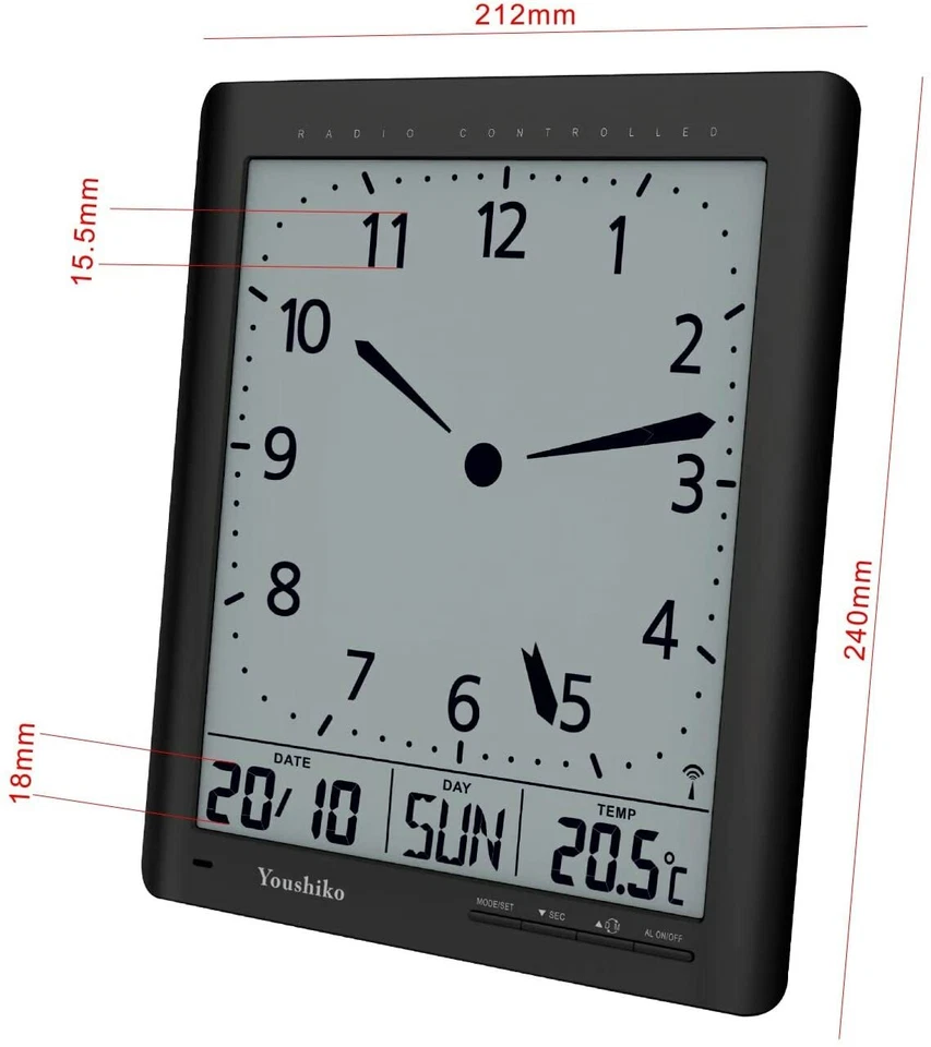 Radio Control Wall Clock  UK  and Ireland Version Digital Analog Style Silent - Image 3 of 4