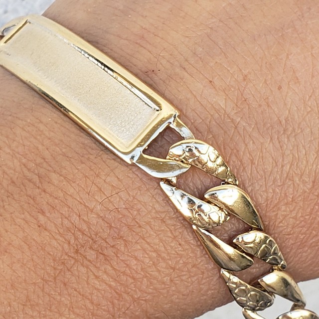 Big Men's 14k Yellow Gold ID Bracelet Cuban nugget 10mm Link 8 inches