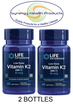 2X Life Extension Low Dose Vitamin K2 (MK-7) 45 mcg 90 Softgels -Arterial Health