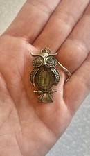 Silver Tone Jeweled Owl Pendant
