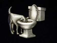 "JJ" Jonette Jewelry Silver Pewter 'DOG Drinking from Toilet' Pin