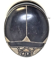 Vintage Scarab Beetle Paperweight Egyptian Soapstone Carved Hieroglyphics Black
