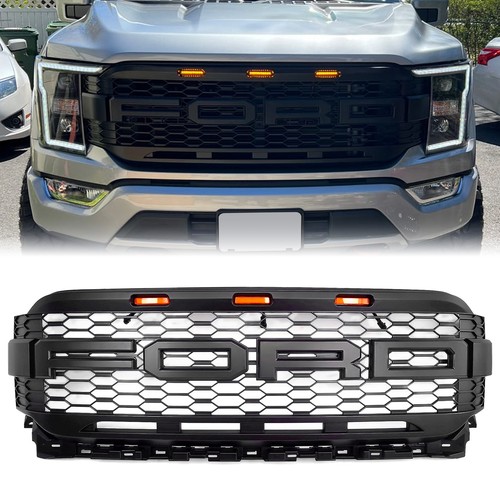 For 2021-2023 FORD F150 Grille Raptor style Front Bumper Grill W/LED Matte Black