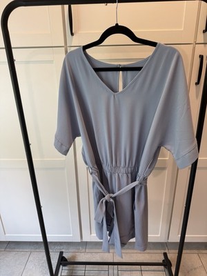 Women s Belted Romper Short Sleeve Light Blue Size Large