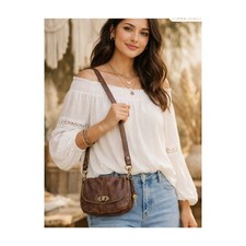 Fossil Distressed Brown Leather Crossbody Bag Brass Hardware Flap Adjustable