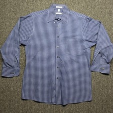 Geoffrey Beene Men  s Shirt 16 32/33 Blue Check LS Wrinkle Free Button Down Large