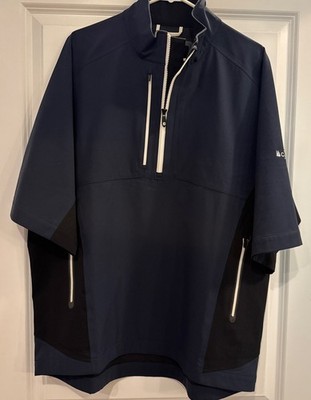 FootJoy DryJoys Tour XP Waterproof Jacket Mens L Blue Half Zip Golf Pullover EUC