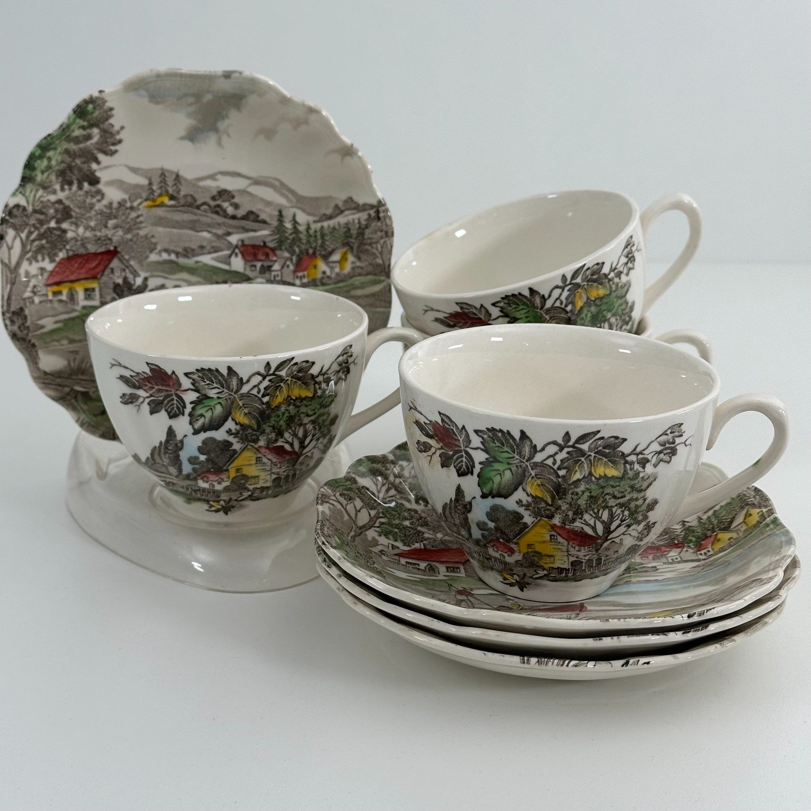 J & G Meakin Welcome Home Teacups & Saucers - Set of 4