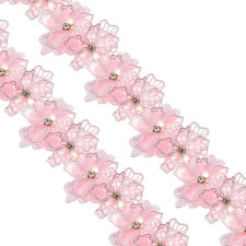 Organza Flower Trim 2 Yards 3D Flower Lace Trim Pearl Embroidered Applique Sewin
