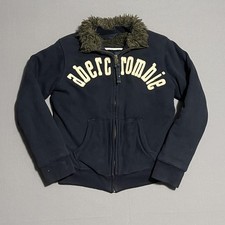 Abercrombie Jacket Kids Large Blue Indigo Lake Faux Fur Lined Fleece Full Zip