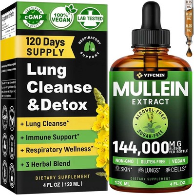 Mullein Drops for Lungs - USDA Organic Liquid - Mullein Leaf Extract