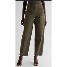 EXPRESS HIGH WAISTED CROPPED UTILITY TROUSER PANTS OLIVE GREEN 14 LONG NWOT 