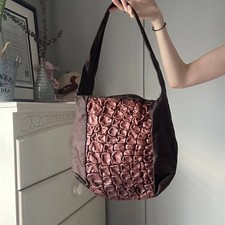 Borsa a tracolla vintage Caterina Lucchi marrone nylon e pelle hobo Made in Italy