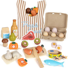 Wooden Play Food Sets for Kids Kitchen, Grocery Food Toys for Toddlers 3 Year O