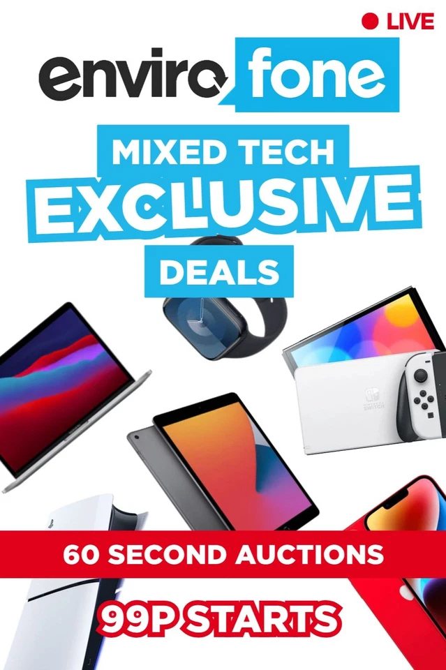 Envirofone 📲 eBay LIVE LAUNCH 🚀 Mixed Tech Auction Listings‼️ 99p Starts⭐