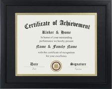 8.5x11 Certificate Diploma Degree Photo Black Color Frame Gold Rim 11x15 W/O Mat