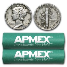 90 Silver Mercury Dime 50-coin Roll Avg Circ 2 Rolls