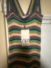 New W Tag Zara Stripped Crochet Knit V Neck Bloggers Favorite Dress Small