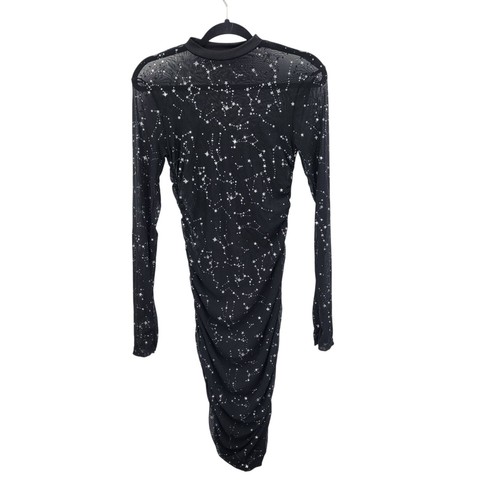 Black Mesh Long-Sleeve Bodycon Dress Sz L Star Constellation Print Witchy Gothic - Picture 13 of 13