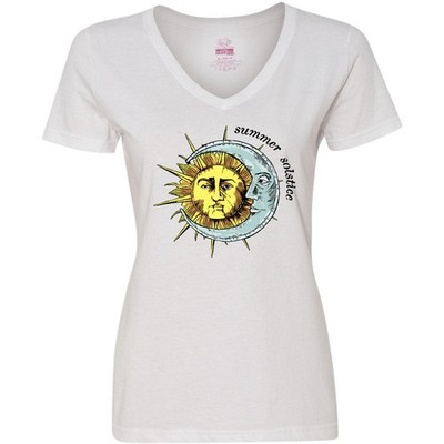 Inktastic Summer Solstice Sun And Moon Women's V-Neck T-Shirt Mwyjf Wiccan Stamp