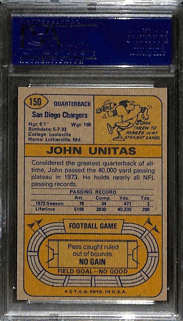 1974 Topps #150 JOHNNY UNITAS PSA 10 GEM-MT 18806942  view 2