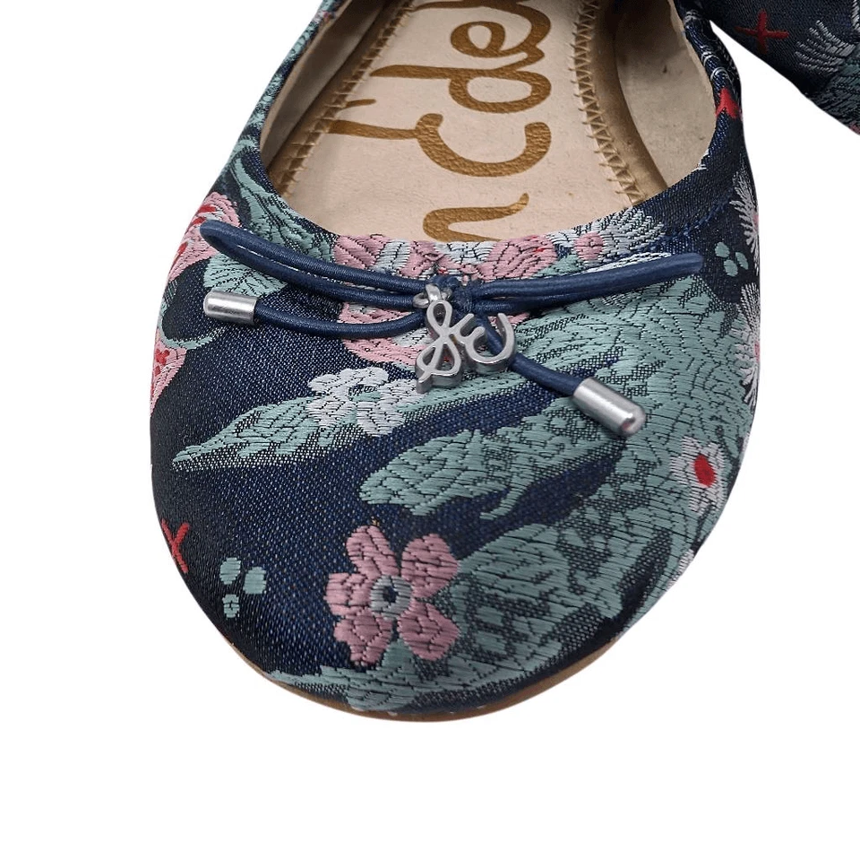 Sam Edelman 8M Azul Felicia Ballet Pisos Floral Jacquard Satinado Boho Noche Foto 4 de 4