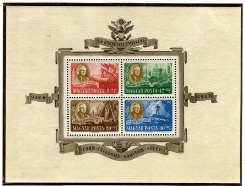 HUNGARY; 1947 early Roosevelt sheetlet issue fine MINT MNH SHEET