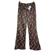 Vintage 70s Double Knit Polyester Flare Pants Floral Stripe Retro Disco Boho 16
