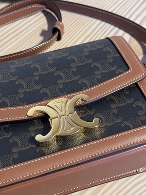 CELINE CLASSIQUE TRIOMPHE BAG IN Triomphe Canvas and Calfskin Teen Size $4000